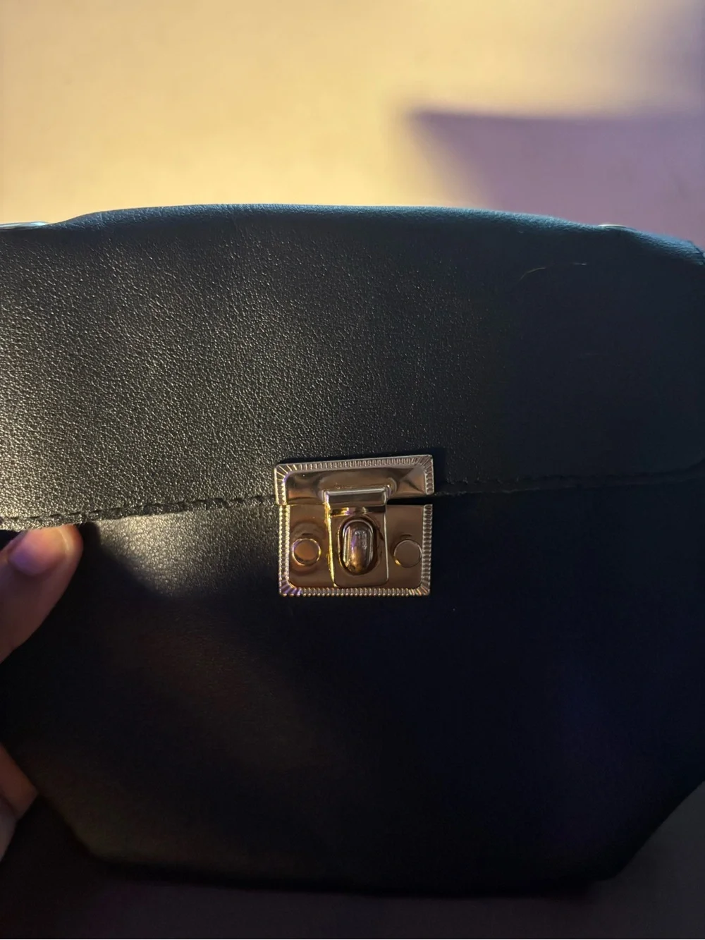 Black Faux Leather Clutch Purse | Gold- Tone Clasp | Missing Chain